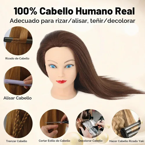 Vista 3 de Cabeza de maniquí Cabeza de muñeca de entrenamiento de cabello humano para Marrón