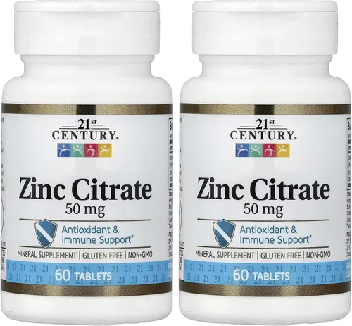 Vista 3 de 21st Century Healthcare - Tabletas de citrato de zinc de 50 mg, 60 unidades Zinc Citrate 50 mg, Immune & Antioxidant Support, A Highly Available