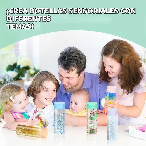 Vista 5 de 16 botellas sensoriales con tapas, botellas de agua de plástico transparente a prueba de fugas de 13.5 onzas, reutilizables, vacías