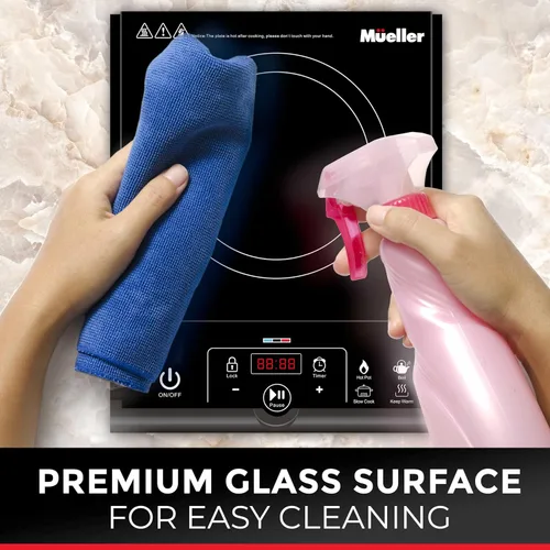 Vista 8 de Mueller RapidTherm - Cocina de inducción portátil, placa de cocción de 1800 W, quemador de encimera, 8 niveles de temperatura, temporizador, apagado