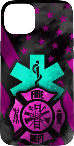 Vista 9 de EMT EMS Firefighter Pink Turquoise Fire Rescue American Flag Case for iPhone 16