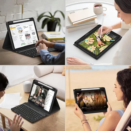 Vista 7 de BQSS - Funda con teclado para iPad (A16) de 11ª y 10ª generación, color negro Detachable Bluetooth Keyboard Case with Pencil Holder for iPad