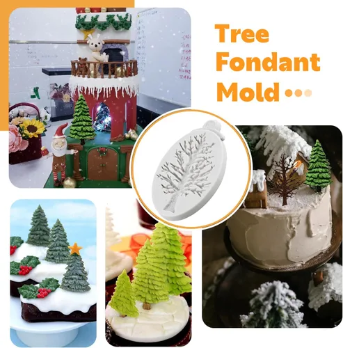 Vista 5 de Sijiangmold Molde de silicona para pastel de árbol de Navidad para decoración de pasteles de Navidad, decoración de cupcakes, caramelo de chocolate