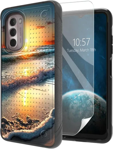 Vista 21 de Funda para Moto G Stylus 5G 2021 con protector de pantalla, a prueba de golpes, 2 en 1, parte trasera duradera de policarbonato duro texturizado