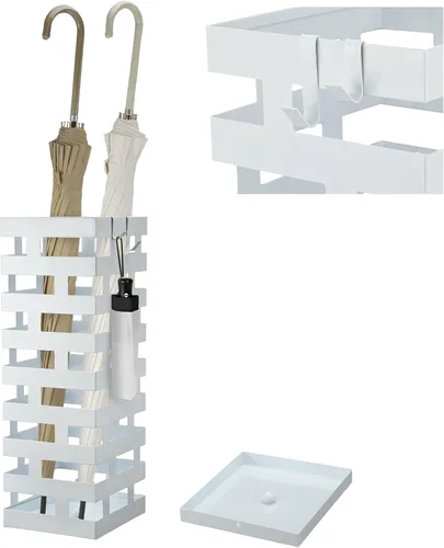 Vista 8 de Tudomro Soportes de paraguas para entrada, soporte de paraguas de metal grande de 3.94 x 11.81 x 16.93 pulgadas con bandeja de agua extraíble y Negro