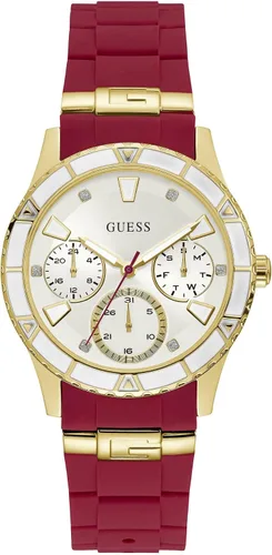 Vista 5 de Guess Reloj para mujer de tono dorado + icónico resistente a manchas rojas de silicona
