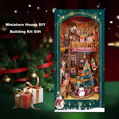 Vista 6 de Kit de rincón de libros de bricolaje, decoración de estantería de librería, rompecabezas de madera 3D con LED, regalo de Halloween, Navidad