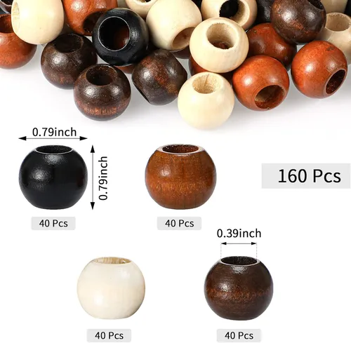 Vista 2 de 160 piezas de perlas de madera de barril de agujero grande, cuentas de macramé de madera natural, cuentas espaciadoras sueltas sin terminar, cuentas