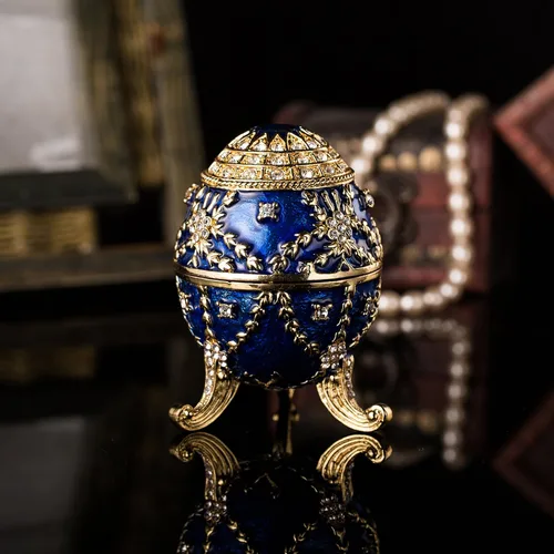 Vista 5 de QIFU Pintado a mano esmaltado estilo huevo Faberge decorativo esmalte baratija caja con bisagras regalo único para la decoración del hogar
