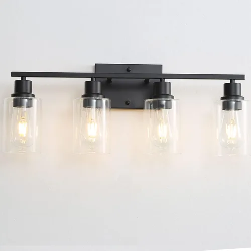 Vista 7 de [Usado] Accesorios de luz para tocador de baño, 1 luz de baño color negro mate, apliques de pared con pantalla de vidrio transparente para pasillo