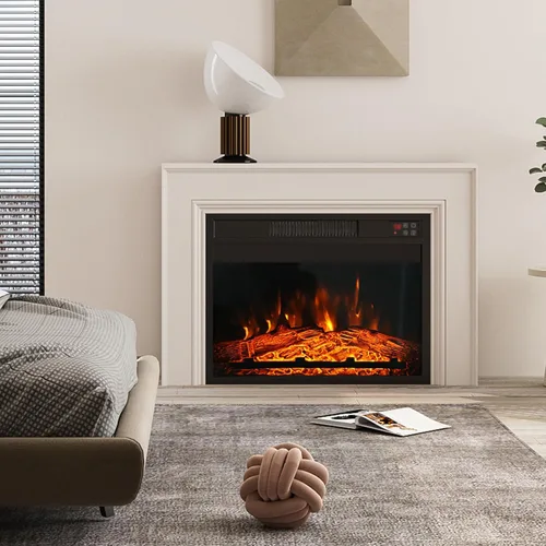 Vista 7 de Inserto de chimenea eléctrica de 18 pulgadas, calentador de chimenea empotrado con bajo ruido, control remoto con temporizador, pantalla táctil