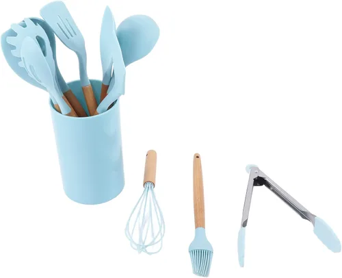 Vista 4 de 12PCS Kitchen Utensil Set, Non Stick Cooking Utensils with Wooden Handle, Silicone Kitchenware for Home and Restaurant Use, Includes Oil Brush