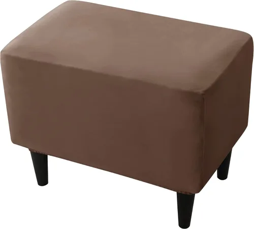 Vista 23 de CONRUSER Fundas elásticas para otomanas, fundas otomanas de terciopelo suave, fundas rectangulares pequeñas para taburete de almacenamiento, funda