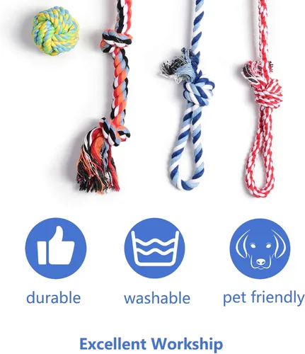 Vista 3 de Fida Juguetes de cuerda para perros, paquete de 4 unidades, resistentes cuerdas de algodón para masticar para interiores y exteriores, juego