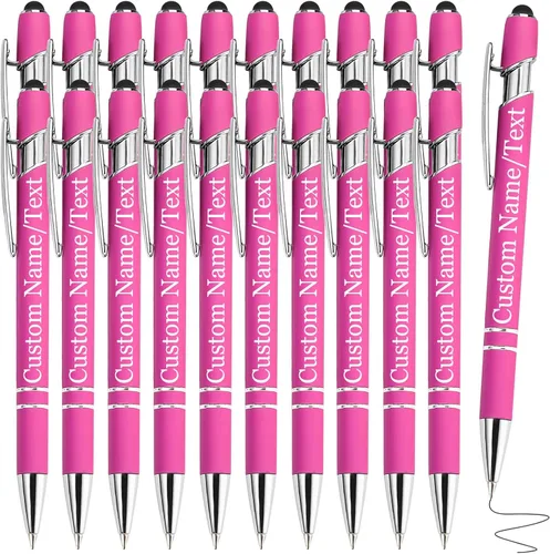Vista 35 de Bolígrafos personalizados con nombre, paquete de 10 bolígrafos personalizados a granel, bolígrafo de tinta negra grabada con punta de lápiz óptico