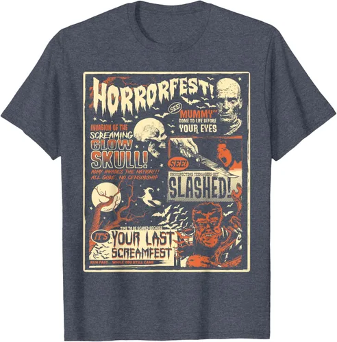 Vista 61 de Vintage Horrorfest Movie Poster Terror Old Time Halloween Camiseta S Negro