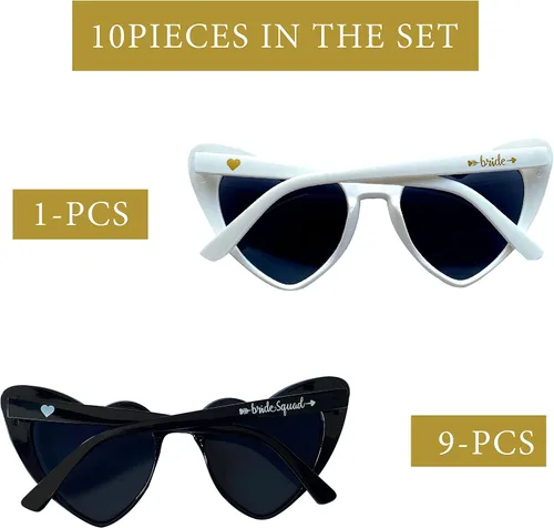 Vista 3 de PartyGifts&beyond Paquete de 10 lentes de sol para despedida de soltera, lentes de sol con forma de corazón, para dama de honor