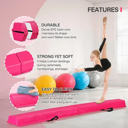 Vista 3 de Viga de equilibrio plegable de 6 pies/9 pies, viga de gimnasia extra firme con espuma antideslizante en la parte inferior, equipo para entrenamiento