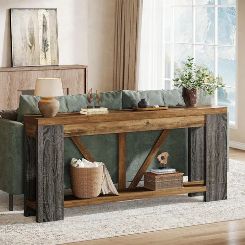 Vista 8 de Tribesigns Mesa de entrada extra larga de 70.9 pulgadas, mesa consola de madera de granja con almacenamiento, mesa de sofá moderna detrás del sofá