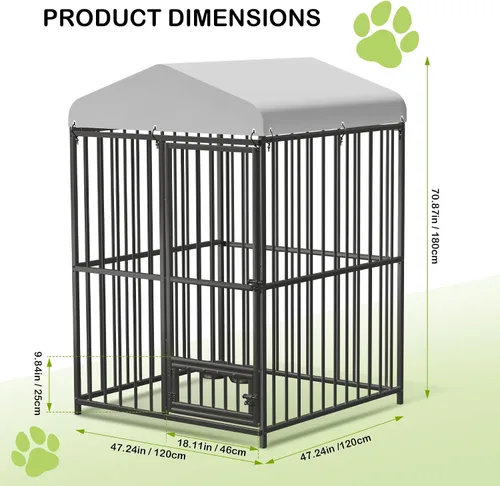 Vista 6 de Perrera para perros grandes, 4 x 4 x 6 pies, perrera grande exterior con cerradura, recintos para perros con cubierta impermeable resistente a
