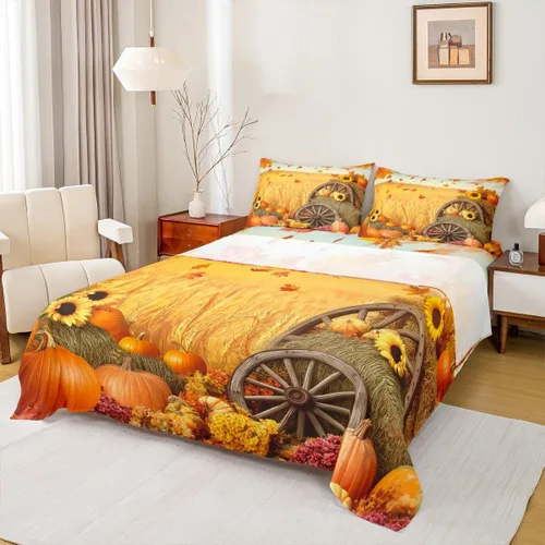 Vista 21 de Erosebridal Lindo juego de sábanas de pavo tamaño individual para niños y niñas, juego de sábanas de cosecha de Acción de Gracias, decoración