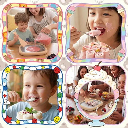 Vista 5 de Máquina de helados enrollada mejorada para niños, bandeja de helado instantánea de enfriamiento mejorado, actividad familiar, placa fría de acero