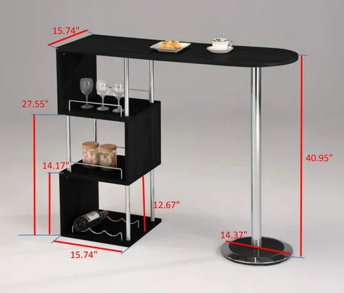 Vista 7 de Kings Brand Furniture - Minorca - Moderna mesa de bar para vinos con estantes (negro)