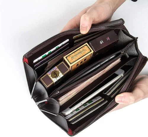 Vista 2 de Cartera larga de cuero para hombre, bolso de mano grande para negocios, tarjetero para teléfono, regalo para hombres, padre, hijo, marido, novio