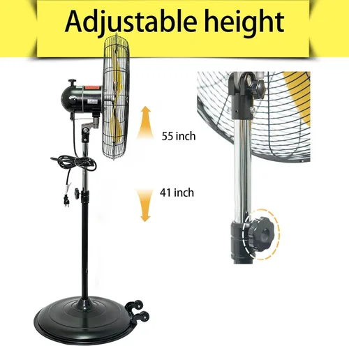 Vista 4 de HiCFM Ventilador de pedestal de 20 pulgadas, inclinación de 50°, 3 velocidades, 5000 CFM, ventilador de pie de alta velocidad con motor potente