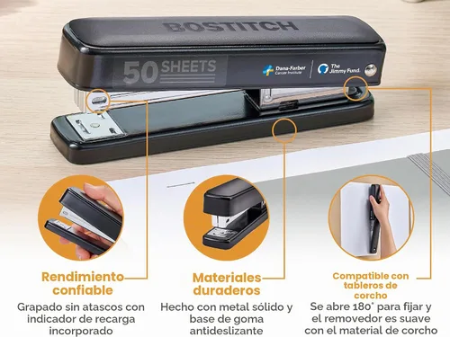 Vista 3 de Bostitch Titan - Engrapadora de metal resistente, capacidad de 50 hojas con 1250 grapas y removedor ergonómico de grapas, grapado sin atascos Negro