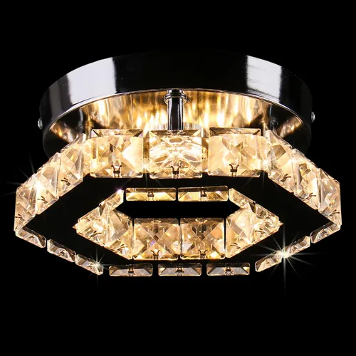 Vista 12 de Mini Lámpara de Araña LED de Cristal - Lámpara de Techo Empotrada Regulable Moderna con Control Remoto - Pequeña Lámpara de Araña de Estrella
