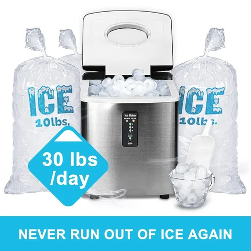 Vista 3 de Máquina de hacer hielo para encimera, máquina de hielo portátil con bala masticable para casa, oficina, bar, fiesta, 33 libras, acero inoxidable