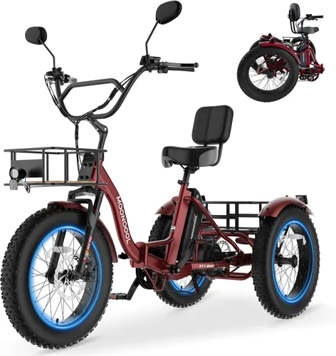 Vista 13 de MOONCOOL Triciclo eléctrico para adultos, 20 x 4 pulgadas, triciclo eléctrico con neumáticos gruesos, bicicleta eléctrica de 3 ruedas de 48 V, 500