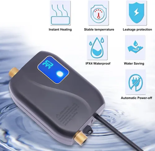 Vista 4 de Calentador de agua eléctrico pequeño sin tanque, calentador de agua instantáneo de 110 V, 3000 W, bajo demanda, para cocina debajo del fregadero