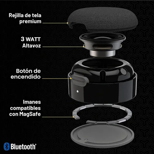 Vista 7 de Scosche BTMSS-SP BoomCan MS - Altavoz Bluetooth inalámbrico magnético portátil compatible con MagSafe iPhone 16/15/14/13/12/Pro/Pro Max, funciona