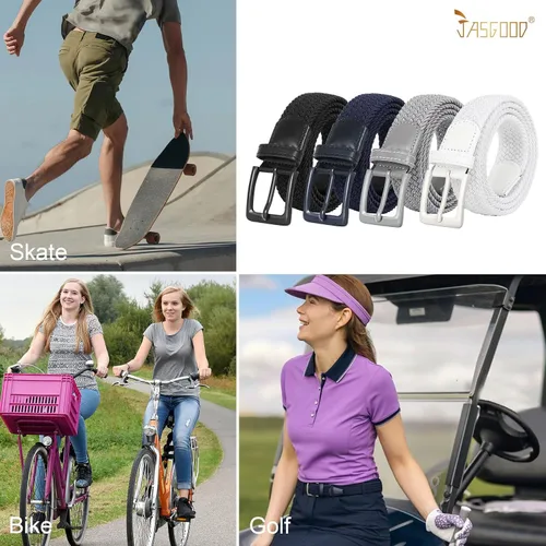 Vista 6 de JASGOOD Cinturón elástico tejido trenzado para mujer, cinturón casual de tela de golf para pantalones vaqueros
