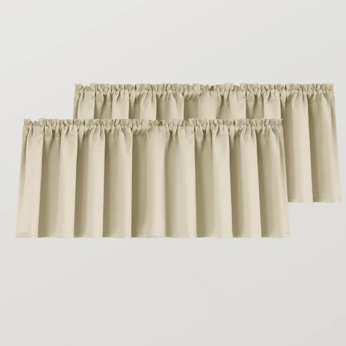 Vista 14 de Mrs.Naturall Cenefas de playa para ventana de cocina, paquete de 2 cenefas opacas con bolsillo para barra, para sala de estar, baño, 36 x 16 Azul