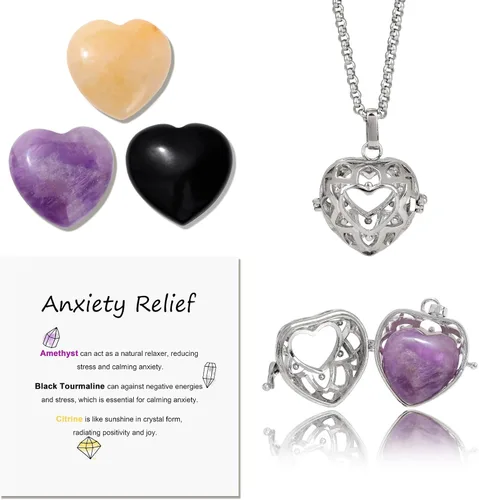 Vista 12 de Raicegs Heart Shaped Crystals and Healing Stones 7 Chakra Crystal Necklace 0.8 inch Heart Gemstones Natural Stones Necklaces for Women Spiritual