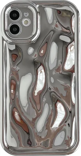 Vista 9 de Caseative Funda para iPhone 11, color negro Galjanoplastia de cromo suave de la burbuja del meteorito de la onda de la ondulación