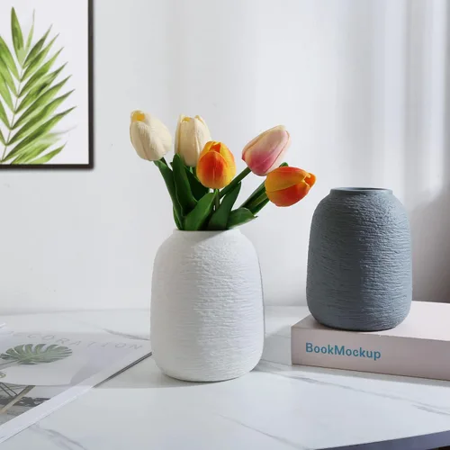 Vista 6 de Jarrones de cerámica gris, jarrones modernos texturizados, jarrones de decoración del hogar, también se pueden utilizar como la mejor decoración Zj