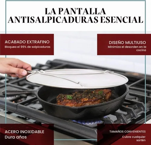 Vista 2 de Pantalla contra salpicaduras para sartén, protector de salpicaduras de grasa de acero inoxidable de 9.5 pulgadas, cubre salpicaduras de aceite