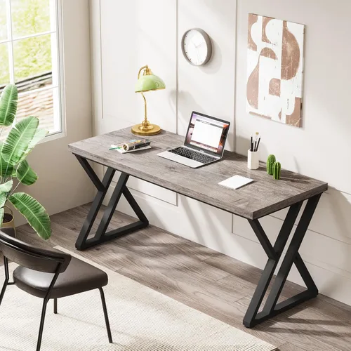 Vista 5 de Tribesigns Escritorio para computadora de escritura, escritorio de estudio resistente de 55 pulgadas con patas de metal en forma de Z, escritorio