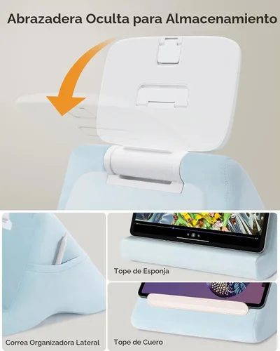Vista 6 de [Usado] SAIJI Soporte de almohada para tablet iPad mini soporte para Kindle para regazo en la cama, con elevador y clip multifunción ajustable