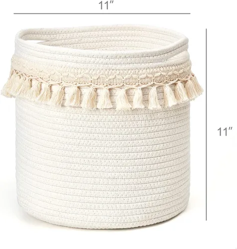 Vista 9 de Mkono Cestas de almacenamiento de macramé, caja de decoración bohemia para guardería, cesta de bebé, juego de 3