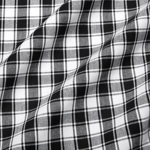 Vista 5 de Black and White French Check Fabric Tablecloth Woven Cotton, 52 x 70 Rectangular