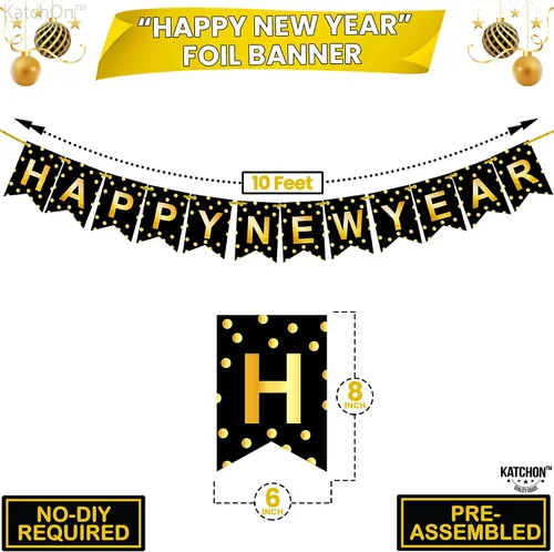 Vista 4 de KatchOn, Juego enorme de decoraciones de mesa de Año Nuevo, paquete de 117 Suministros de fiesta de Feliz Año Nuevo 2026 Cartel de Feliz Año
