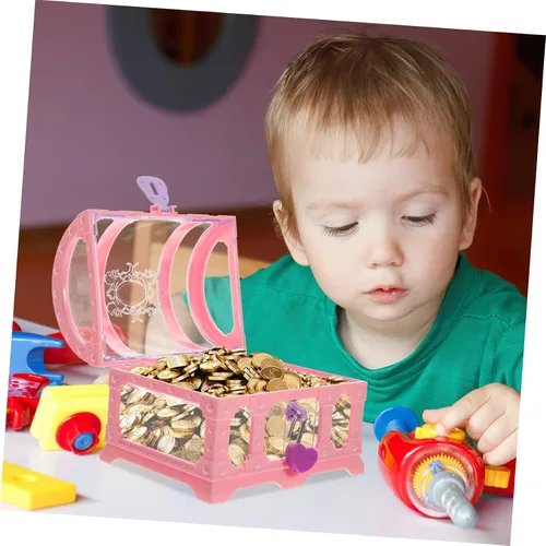 Vista 9 de HOMSFOU Juguetes para niños, 2 piezas, caja del tesoro, cofre del tesoro, regalos de fiesta pirata, joyería de escritorio, organizador de joyas
