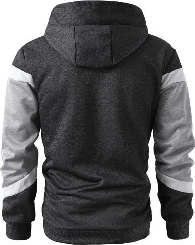 Vista 2 de Sudadera con capucha para hombre, diseño de panel multicolor, de forro polar, manga larga, para deportes