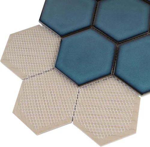 Vista 5 de TPMG-29 - Mosaico hexagonal de 4 x 4 pulgadas, porcelana, color azul cristal (pulido), 1 hoja