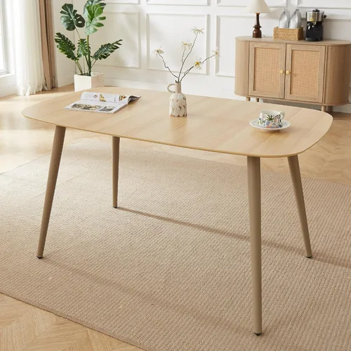 Vista 10 de HIPIHOM Mesa de comedor moderna de granja de 47.2 pulgadas, mesa de comedor rectangular de madera con patas de metal para 4 personas para comedor